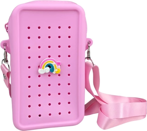 Gifty rózsaszín szilikon crossbody táska díszítő pin-nel