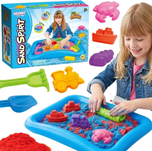 Woopie Sand Spirit kinetikus homok – készlet felfújható medencével és formákkal 3+