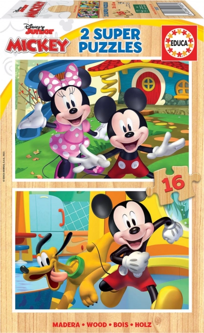 Fából készült puzzle Mickey és Minnie 2×16 darab