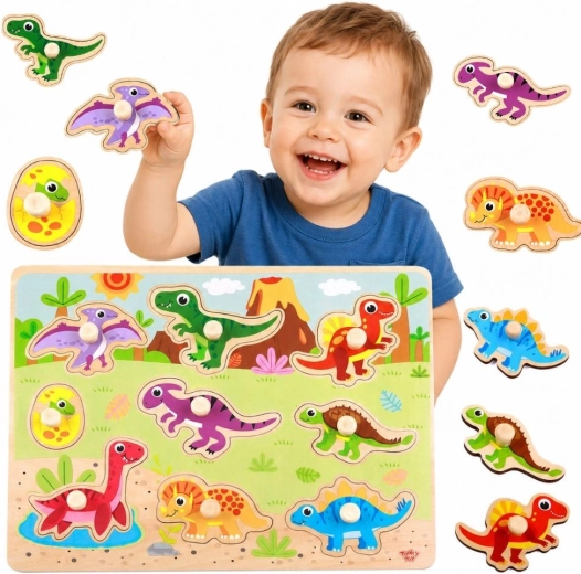 Fa Montessori berakós dinoszauruszos puzzle – Tooky Toy