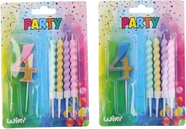 Party gyertya a 4-es számmal és 4 gyertyával