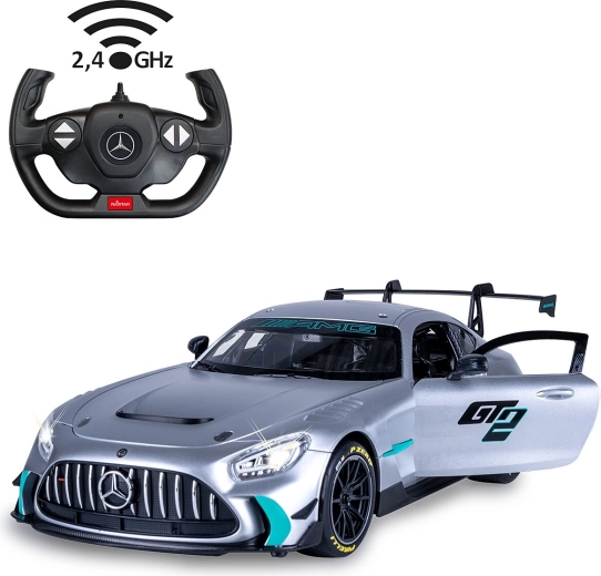 RC Mercedes-AMG GT2 autó 1:14 méretarányban, ezüstszínű