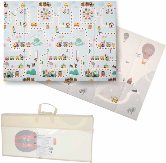 Összecsukható, kétoldalas habszivacs oktató játszószőnyeg 150 × 200 cm – utcák és lufik