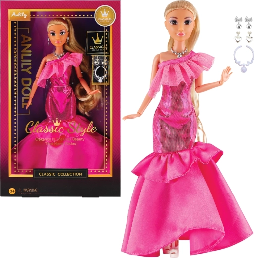 Divatbaba estélyi ruhában – sötét rózsaszín