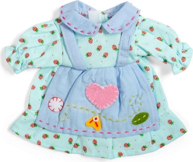 Bigjigs Toys kék epres ruha köténykével 28 cm-es babához