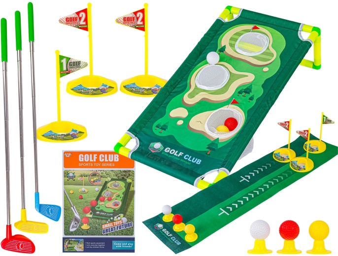Mini golf gyerekjáték alátéttel, ütőkkel és kiegészítőkkel