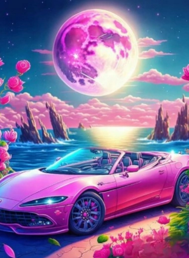 Gyémántfestés – kabrió a rózsaszín paradicsomban 30 × 40 cm