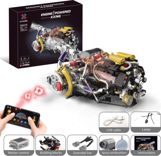 Motor építőkészlet USB-vel, LED fénnyel és füsthatással (1394 darab)