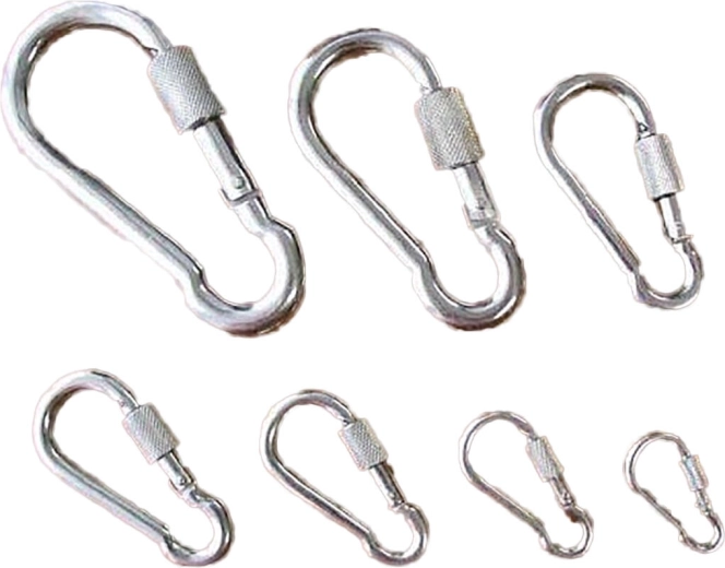 Acél karabiner biztosító anyával 80 mm, horganyzott, teherbírás 230 kg (5 db)