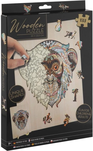 Fa kontúros puzzle Majom állvánnyal, 133 darabos