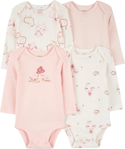 Carter’s hosszú ujjú lány body Pink/Ivory, 4 darabos szett, 56-os méret