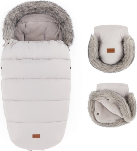 Petite&Mars téli szett: Comfy 4 az 1-ben bundazsák és Furry babakocsi kézmelegítő kesztyű – rose petal