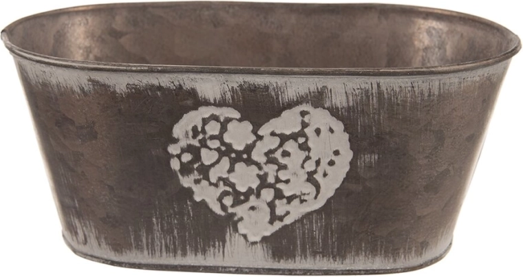 Barna szív alakú fém virágcserép/virágcserép-kasírozó 20 × 12 × 10 cm