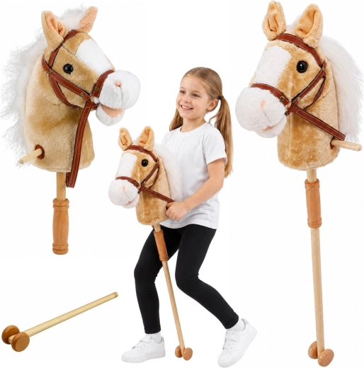 Hobby horse bottal kerekekkel és hangokkal, bézs 100 cm