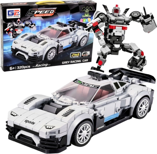 2 az 1-ben építőkészlet: versenyautó és robot, 320 darab, fehér