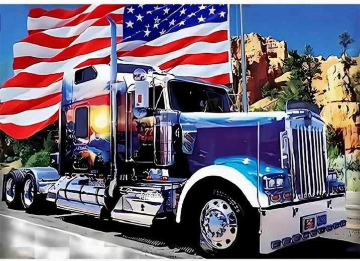 Gyémántszemes kirakó Amerikai autó zászlóval 30 × 40 cm