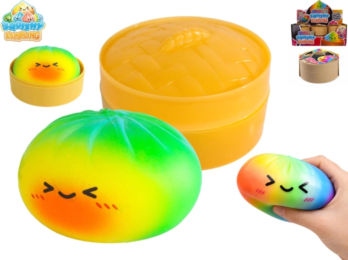 Squishy Dumpling szivárványos stresszoldó squishy gombóc kosárkában 8,5 cm (12 db)