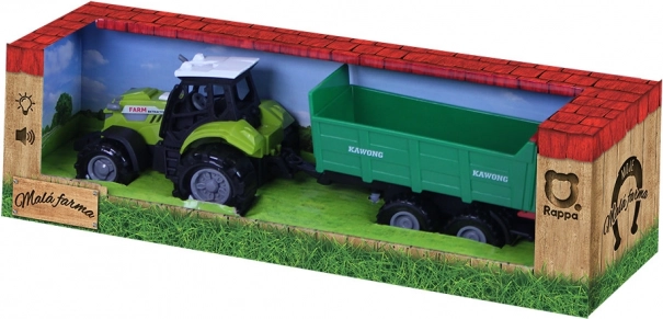 Traktor hangokkal és fénnyel, zöld pótkocsival