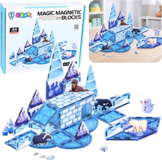 Mágneses építőkészlet Jégbirodalom állatokkal, 44 darab