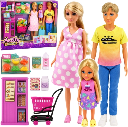 Anlily család a szupermarketben – 3 babás szett kiegészítőkkel