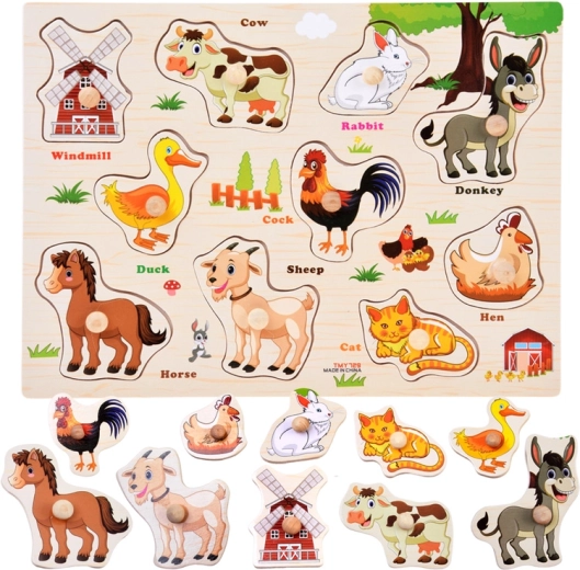 Faumos fa puzzle fogantyúkkal és angol szókártyákkal – 10 darab