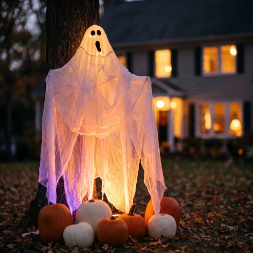 Halloween-i kísérteties dekorációs anyag 2,15 × 1,52 m, fehér