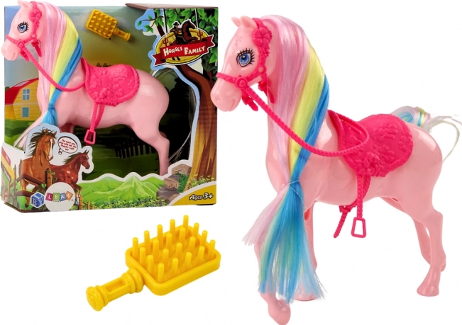 Szobor Ló Színes Sörénnyel és Rózsaszín Nyereggel