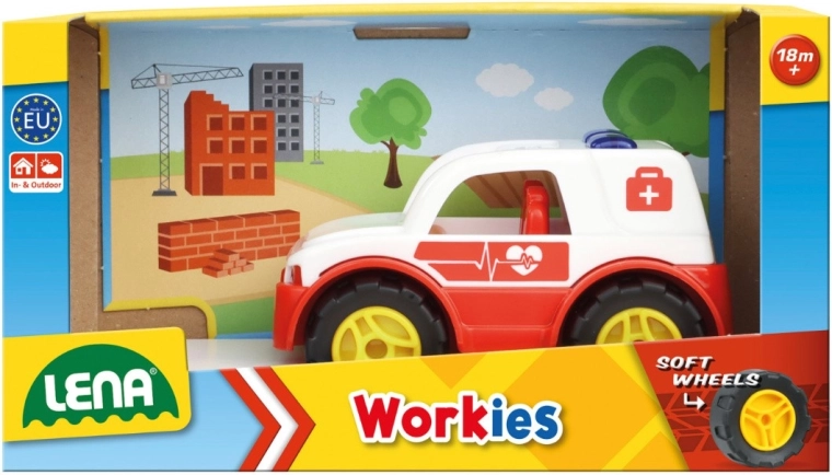 LENA Workies mentőautó 12 cm-es, dobozban