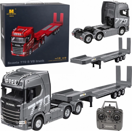 Távirányítós Scania 770S Huina kamion pótkocsival, 1:18 méretarányban