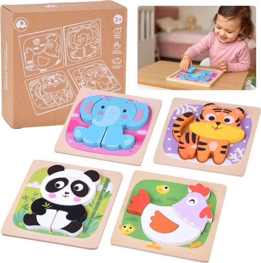 Fa állatos kirakó puzzle - 4 db