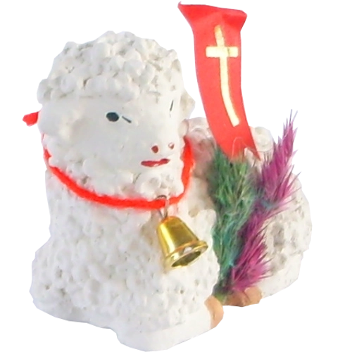 Fekvő gipszbárány húsvétra, kézzel festett