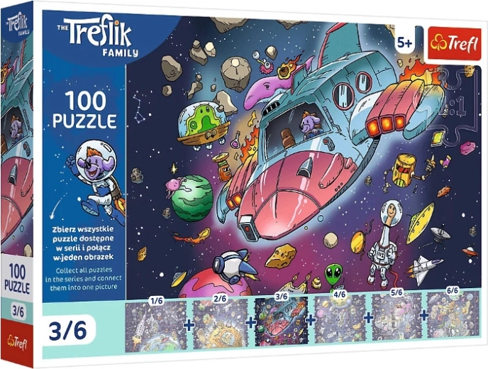 Trefl puzzle Treflik család az űrben: Gondus a rakétában – 100 darab