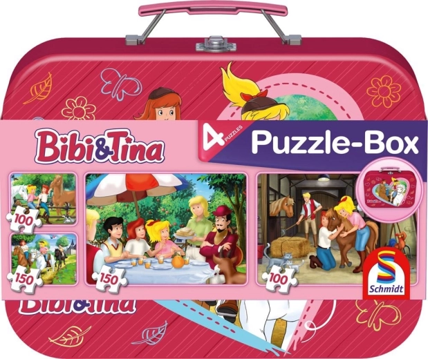 SCHMIDT Puzzle Bibi és Tina 4 az 1-ben bádog bőröndben (100, 100, 150, 150 darab)