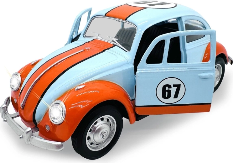 Volkswagen Beetle 1967 fém modell 1:28 méretarányban, fényekkel és hangokkal