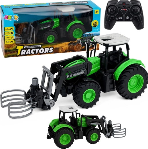 Távirányítós RC traktor bálafogóval 1:24 zöld-fekete