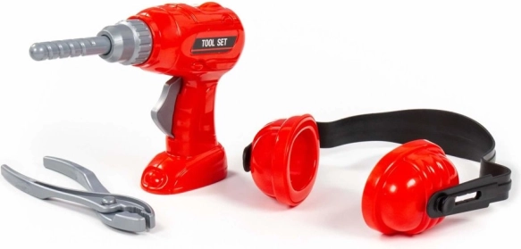 Gyerek szerszámkészlet fúrógéppel, fülvédővel és fogóval