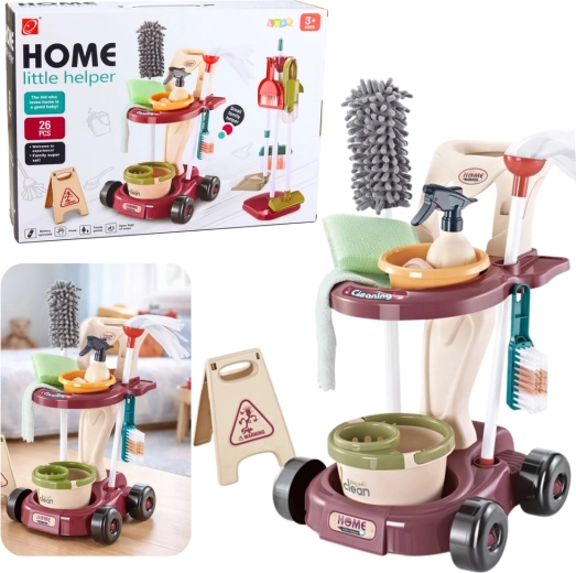 Gyermek takarítókocsi felmosóval, vödörrel és porszívóval – 26 részes