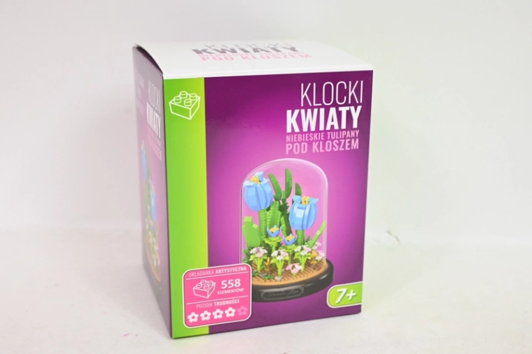 Kék tulipáncsokor építőkészlet üvegbura alatt