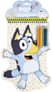 Bluey kifestőkönyv matricákkal és színes ceruzákkal (6 db)