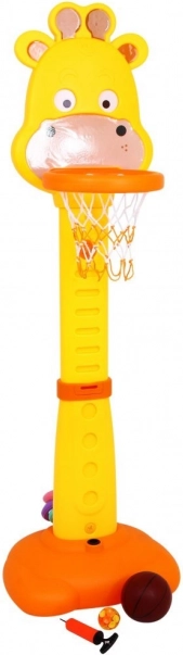 Sport szett zsiráf 4 az 1-ben 3+ gyerekeknek – kosárlabda, karikadobás, tapadókorongos darts és magasságmérő