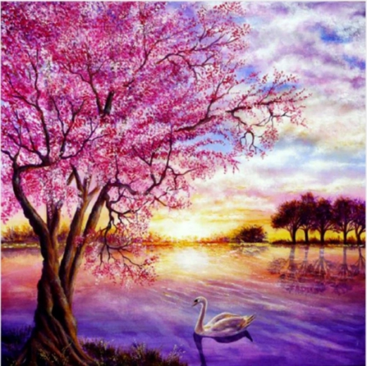 Gyémántkirakó mozaikakészlet – naplemente a tó felett 30 × 30 cm
