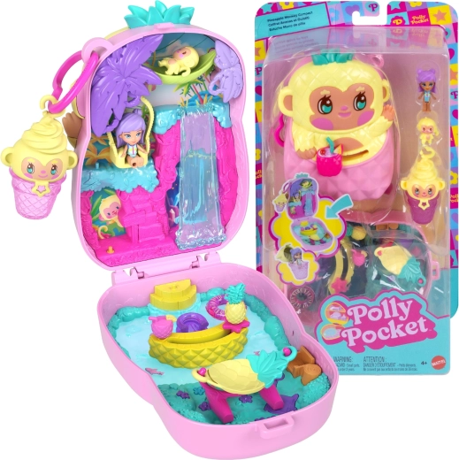 Polly Pocket ananászos majmocska – kompakt játékszett figurákkal és kiegészítőkkel