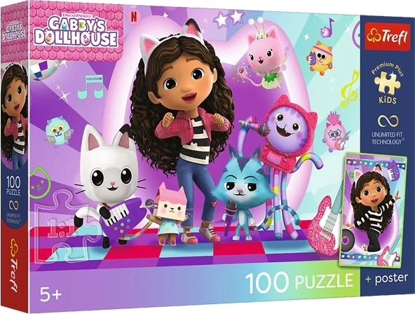 Prémium puzzle gyerekeknek Gabby cicaháza: Színes cicavilág 100 darab