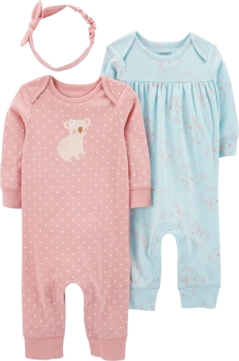 Carter’s lány 3 részes szett: 2 overál és fejpánt Pink & Mint, méret 56