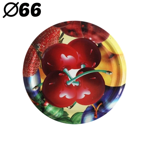 66 mm-es befőttesüveg-tetők cseresznye mintával, 4füles, 10 db