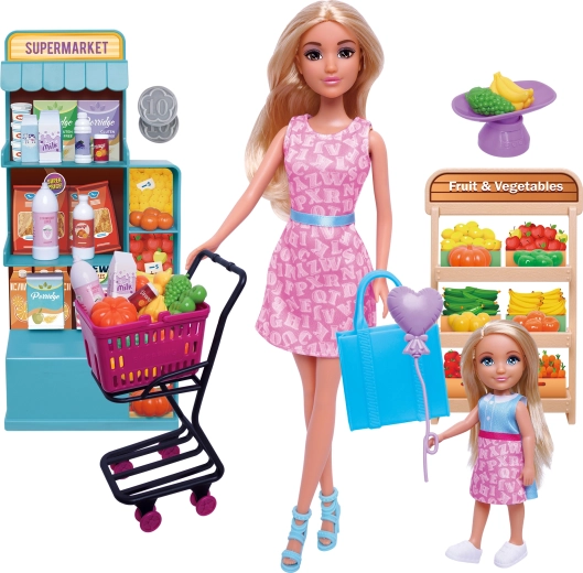 Baba szett bevásárlókocsival szupermarkethez