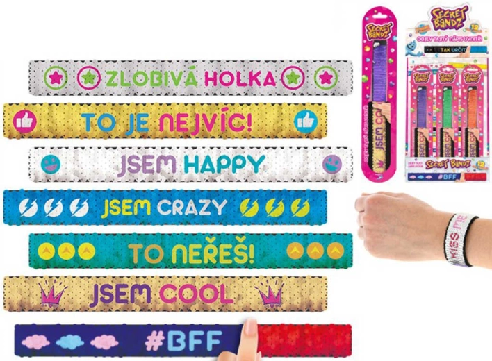 Secret Bandz flitteres karkötő feltekeredő (pattintós) pánttal és cseh felirattal 23 cm - 1 db