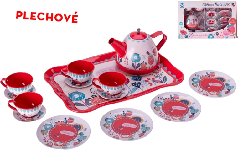 Fém gyerek teáskészlet tálcával, 15 db