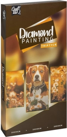 gyémántszemes festés kereten kutya – triptichon 40 × 20 cm + 30 × 20 cm