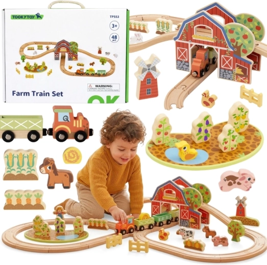 Tooky Toy fa farm vonatpálya 48 darabos készlet